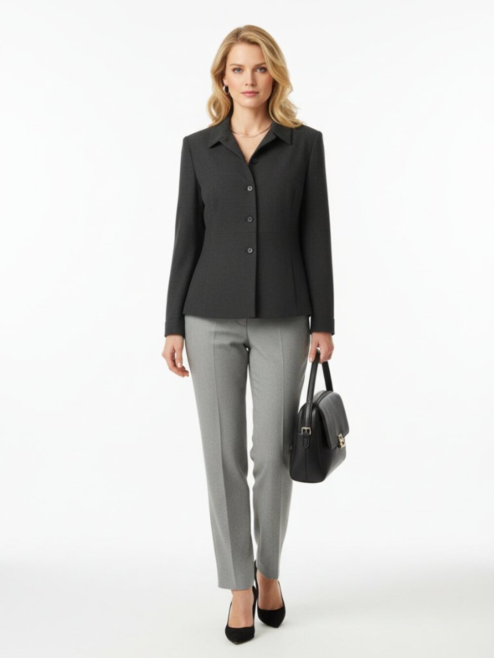 Rena Rowan Wool Dark Charcoal Gray Long Sleeve Blazer Jacket 12 - Picture 6 of 6